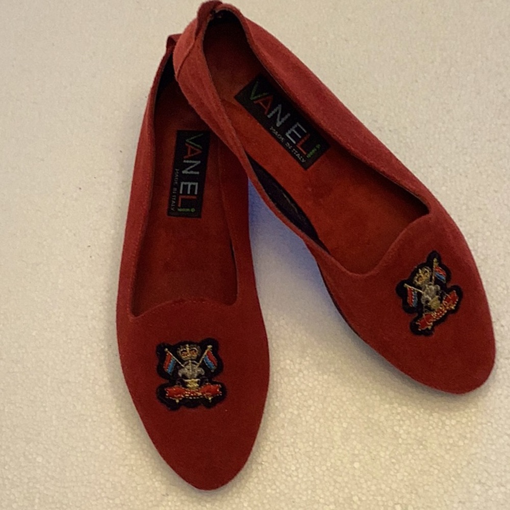 Vaneli red suede leather slip on flats. NWOT